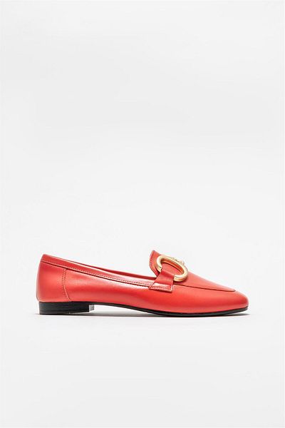 Elle Shoes Червени дамски мокасини от кожа
