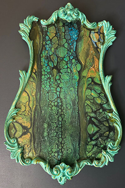 Falya El Sanatı Şaheser Ahşap Boyama Çay Kahve Sunum Tepsisi 35x29 Cm.