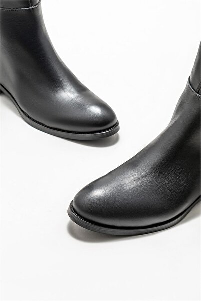 Elle Shoes Μαύρες Δερμάτινες Γυναικείες Flat Μποτάκια