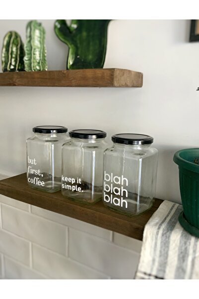 Atölye Merdiven 3-piece Decorative Food Coffee and Tea Sugar 1000 Cc Coffee Jar Set - with Label