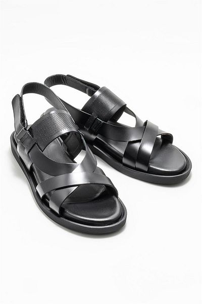 Elle Shoes Μαύρα δερμάτινα ανδρικά σανδάλια