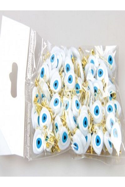 Kazanabil HEART EVIL BEAD ORNAMENT WITH SAFETY PINS 70'S WHITE