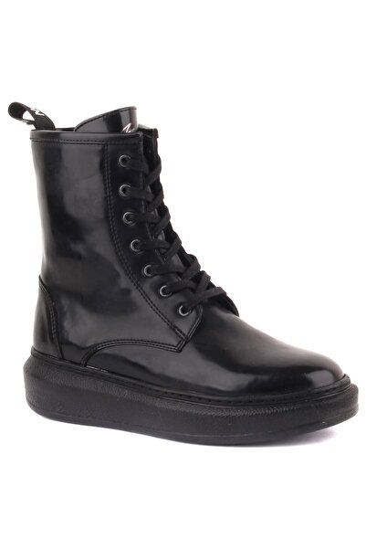 SailLakers - Μαύρες δερμάτινες γυναικείες μπότες με φερμουάρ 105-3928-66266