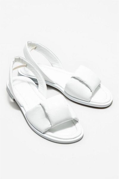 Elle Shoes White Leather Women's Flat Sandals