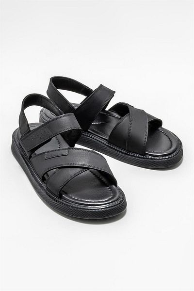 Elle Shoes Black Leather Men's Sandals