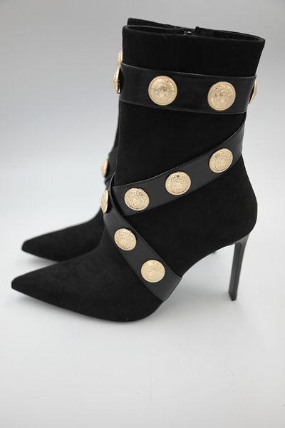 DUYGUSHOESBAG Women's Black Gold Buckle Imported Suede BootsWomen's suede gold buckle imported boots
