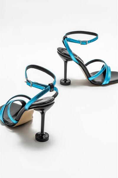 Elle Shoes Mavi Deri Kadın Topuklu Ayakkabı