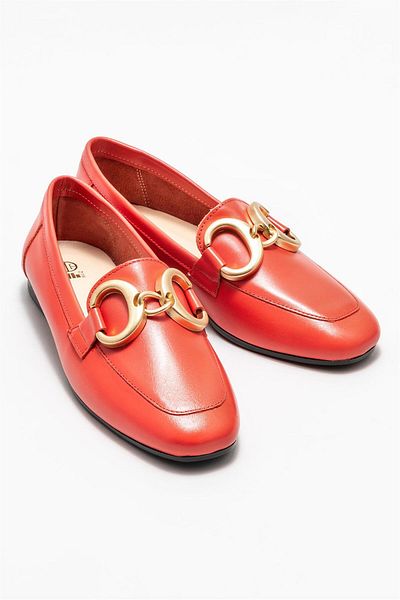 Elle Shoes Червени дамски мокасини от кожа