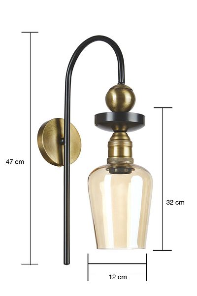 Bozyaka Aydınlatma Bella Decorative Smoked & Honey Glass Black Wall Sconce Modern Indoor