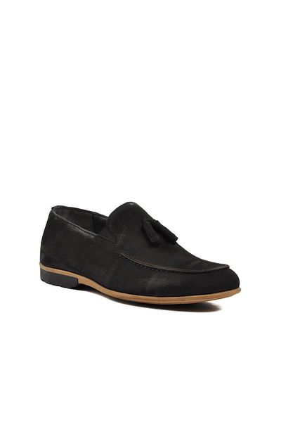 AYAKMOD 7105 Black Nubuck Inside and Outside Genuine Leather Men's Loafers