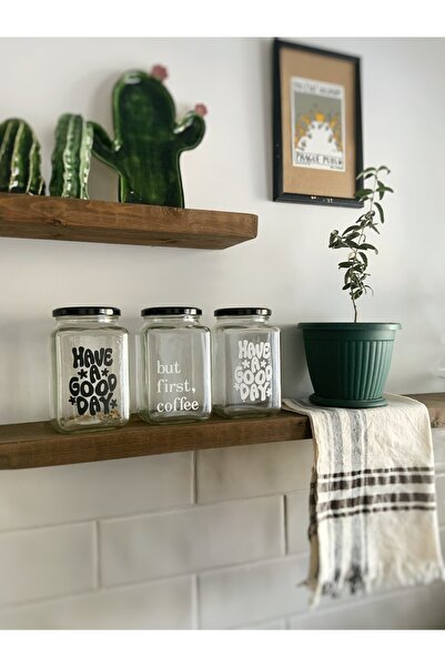 Atölye Merdiven 3-piece Decorative Food Coffee and Tea Sugar 1000 Cc Coffee Jar Set - with Label