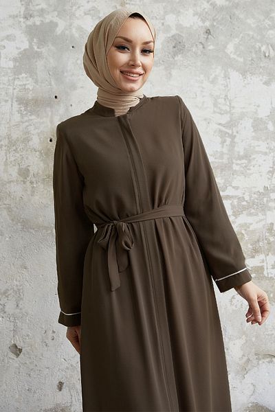 InStyle Salvia Casual Sleeve Piping με σχέδιο Abaya - Καφέ