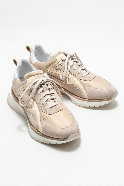 Elle Shoes Beige Leather Men's Sports Shoes