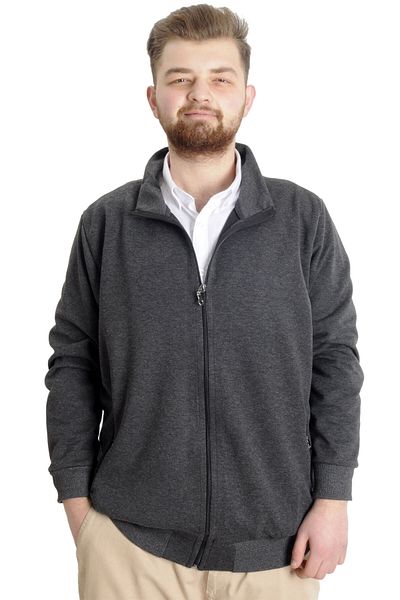 ModeXL Mode Xl Plus Size Ανδρική Ζακέτα με φερμουάρ Stell Stand γιακάς 20571 Anthracamelange