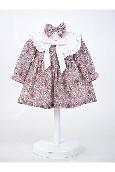 Serkon BABY Bandanalı çiçek desenli kız bebek elbise