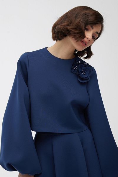 Manuka Broschenbluse mit Ballonärmeln Mitternachtsblau