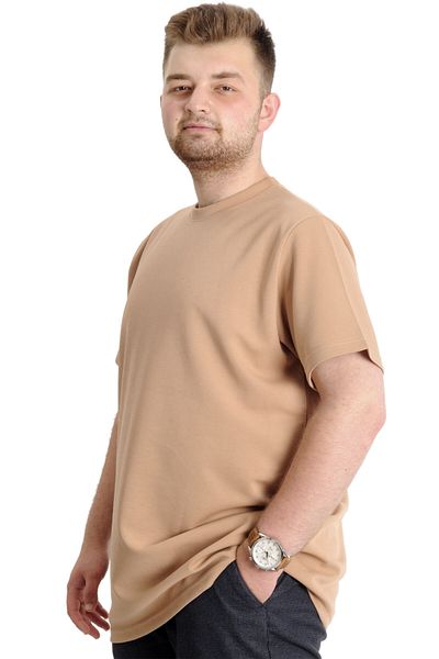 ModeXL Ανδρικό μπλουζάκι Mode XL Plus Size με λαιμόκοψη INTERLOK 23162 Μπεζ