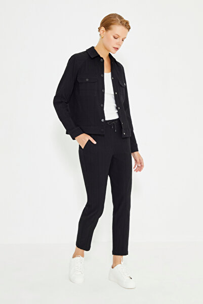 Just Like You Siyah Gömlek Yakalı Uzun Kollu Kadın Ceket