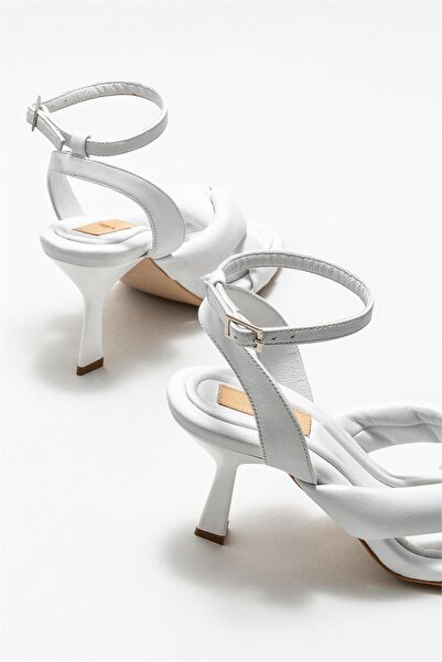 Elle Shoes White Leather Women's Heeled Sandals
