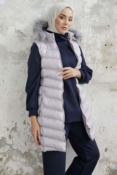 InStyle Vestă pufă cu glugă Axel - Argintiu