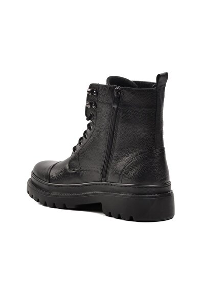 AYAKMOD 77184 Μαύρες ανδρικές μπότες από γνήσιο δέρμα με φλις εσωτερικά