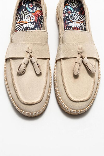 Elle Shoes Beige Leather Men's Espadrille