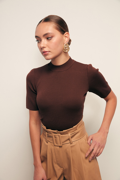 Sateen Tricotaj pe jumătate de pescar - maro