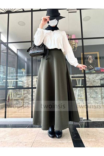 two in sis Scuba Long Flared Skirt Puff Scuba Flared Skirt Long Scuba Skirt Hijab Scuba Skirt