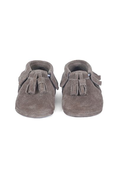 YoYo Junior Genuine Leather Mink Suede Baby Booties with Pompon Detail