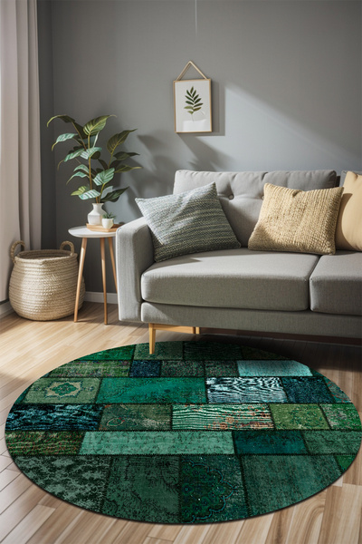Trunk Patchwork Pattern Cotton Based Washable Anti-Slip Antibacterial Chenille Lounge Rug