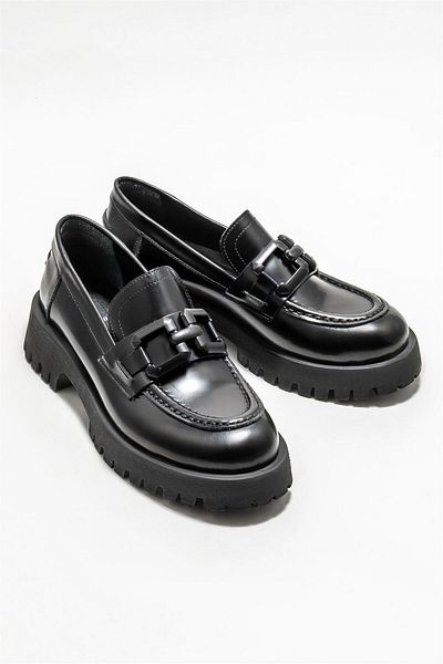 Elle Shoes Black Leather Women's Loafer