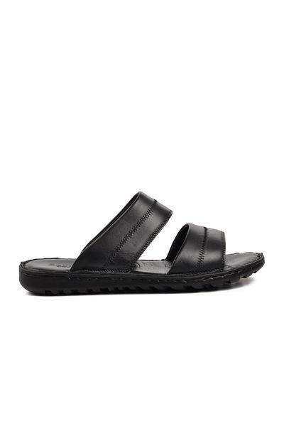 AYAKMOD Sekurlet 5311 Large Size Genuine Leather Black Men's Slippers