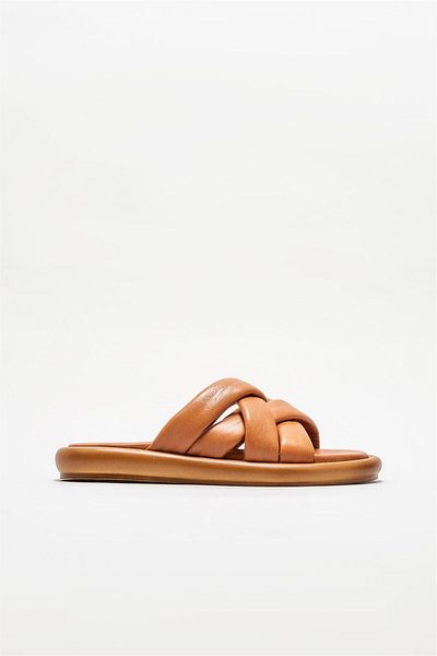 Elle Shoes Tan Leather Women's Slippers