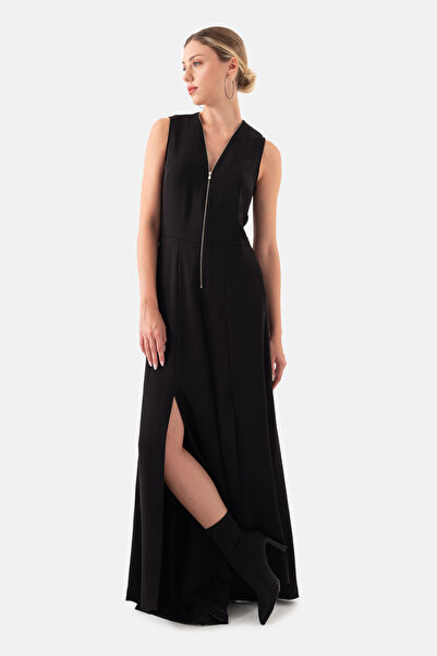 Just Like You Siyah Önü Fermuarlı Kolsuz Tulum