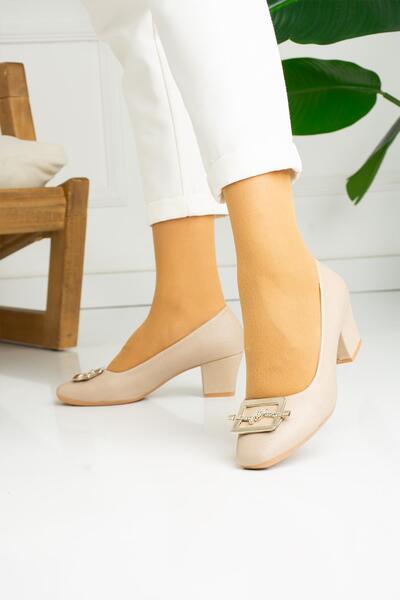 MERVESTORE حذاء داليا بكعب نسائي بإبزيم كريمي