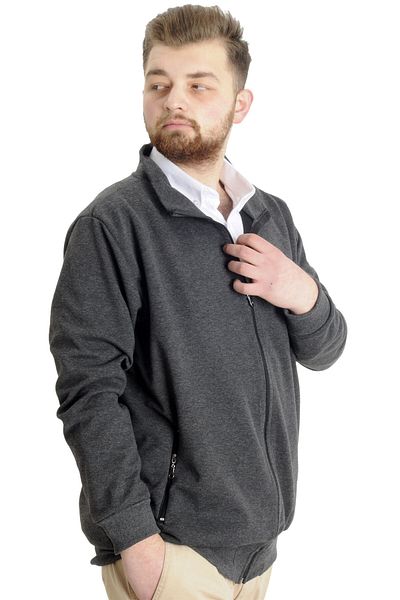 ModeXL Mode Xl Plus Size Ανδρική Ζακέτα με φερμουάρ Stell Stand γιακάς 20571 Anthracamelange