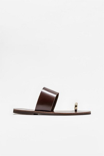 Elle Shoes Brown Leather Women's Flip Flops