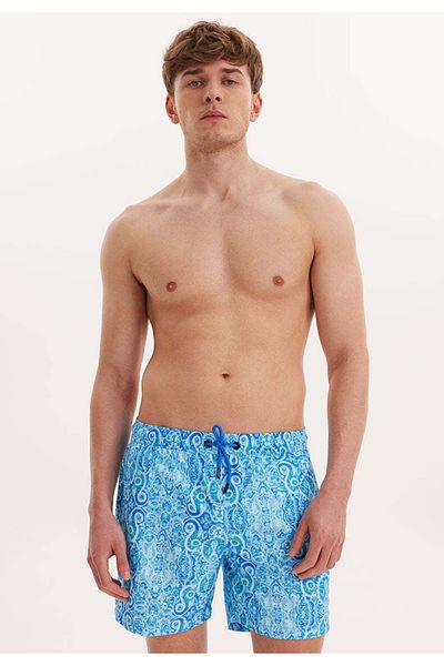 WESTMARK LONDON Pantaloni scurți de baie pentru bărbați, cu imprimeu, albastru deschis, cu formă normală, cu model Majolika