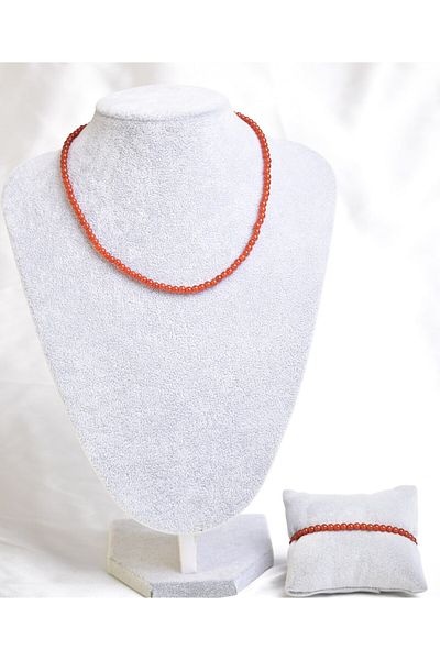 Safnaturel 4 Mm Red Agate Natural Stone Necklace and Bracelet Set - Certified