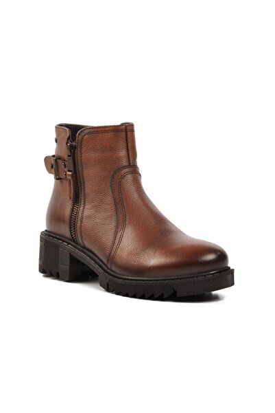 Venüs 1950807K Tan Genuine Leather Women's Boots with Fleece Inside