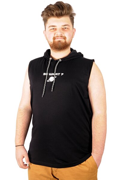 ModeXL Mode Xl Large Size Men's Sleeveless Hoodie So What 21126 Black