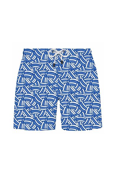 WESTMARK LONDON Pantaloni scurți de baie pentru băieți, cu imprimeu albastru, cu formă normală, cu curbă geometrică