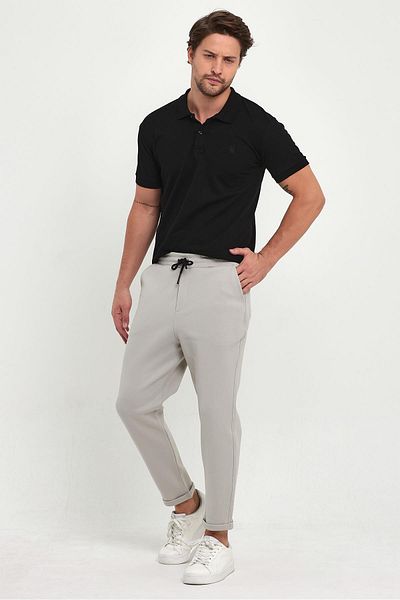 COMBİNE MİCHAİL Men's Gray Double Leg Standard Cut Waist Tied Side Pocket Jogger Pants