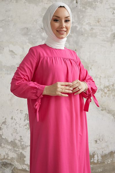InStyle Yena Dress with Robe and Tie-up Sleeves - Fuchsia