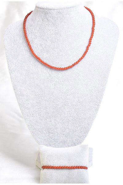 Safnaturel 4 Mm Red Agate Natural Stone Necklace and Bracelet Set - Certified