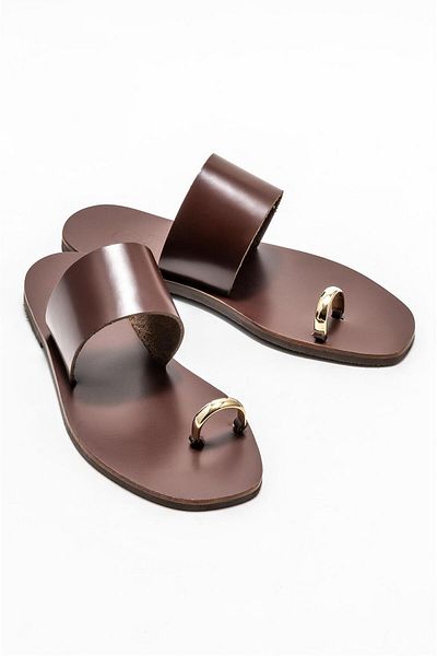 Elle Shoes Brown Leather Women's Flip Flops