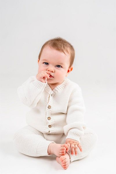 Minora Knitwear Unisex V-Neck Cardigan Trousers Set Bone
