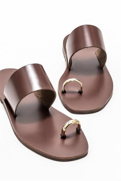 Elle Shoes Hnědé kožené dámské žabky