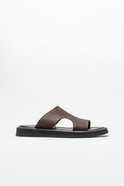 Elle Shoes Brown Leather Men's Slippers
