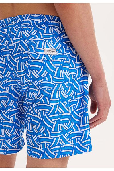WESTMARK LONDON Pantaloni scurți de baie pentru băieți, cu imprimeu albastru, cu formă normală, cu curbă geometrică